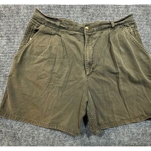 Flyshacker Shorts Men's 34 Khaki Green Pleated Cotton Chino Hiking Outdoors
